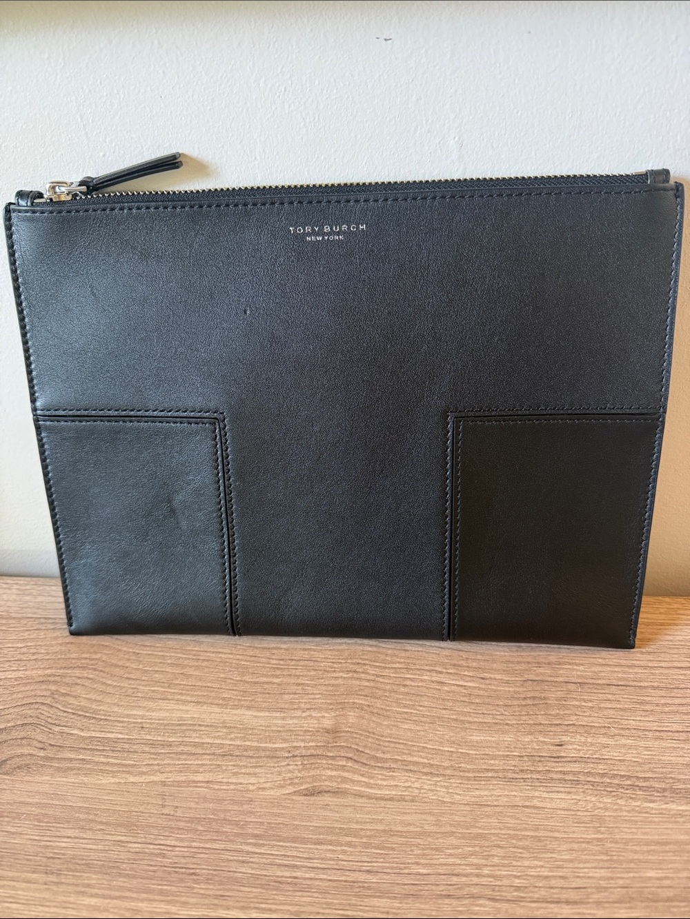 Tory Burch Black Leather Travel Toiletry Pouch